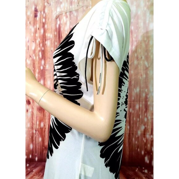 Emilio Pepe Italy Graphic Flower Asymmetrical Hem Adjustable Short Sleeve Top L - Picture 9 of 16